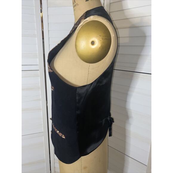 AJ Vintage Leather Fabric Vest Animal Print 90s Size Small Excellent Condition - Picture 4 of 10